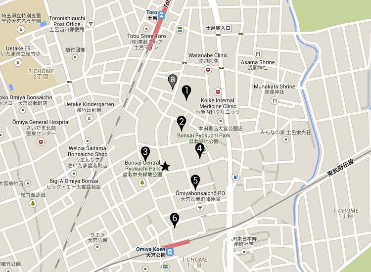 Mapa da aldeia de Bonsai Omiya