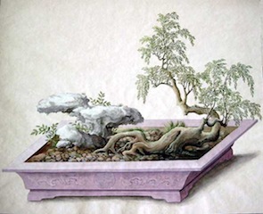 Paisagem em miniatura do Álbum de Penjing de Gothaer, Cantão, c.1800